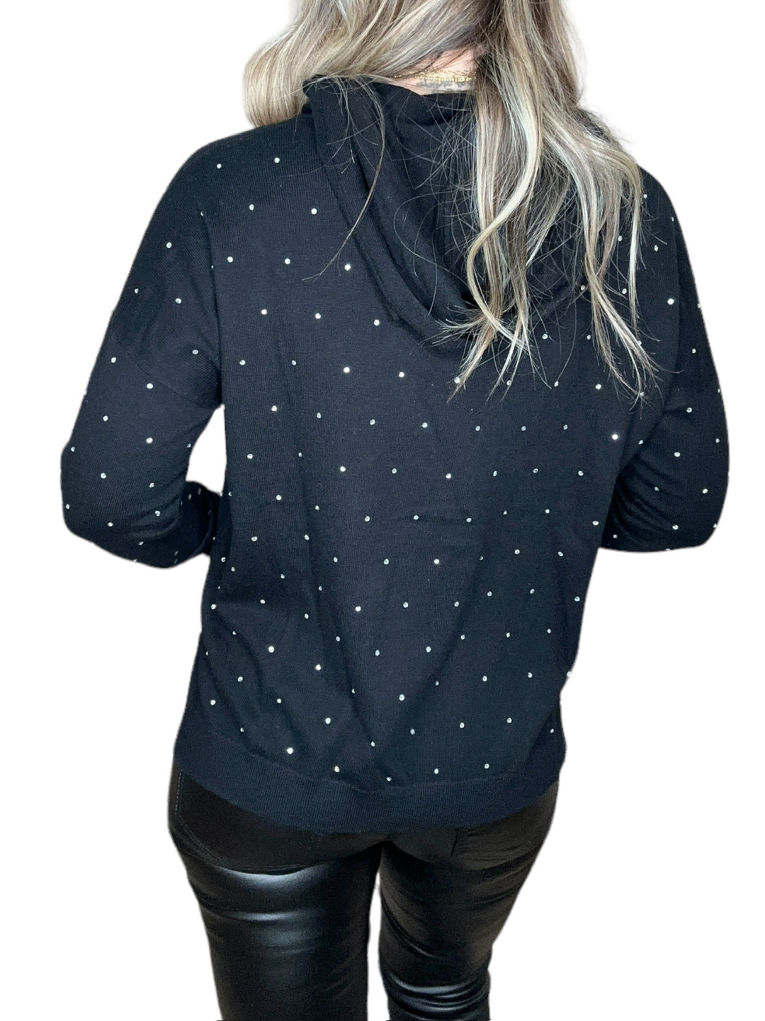 HOODIE WITH STONE ACCENTS-BLACK - Kingfisher Road - Online Boutique