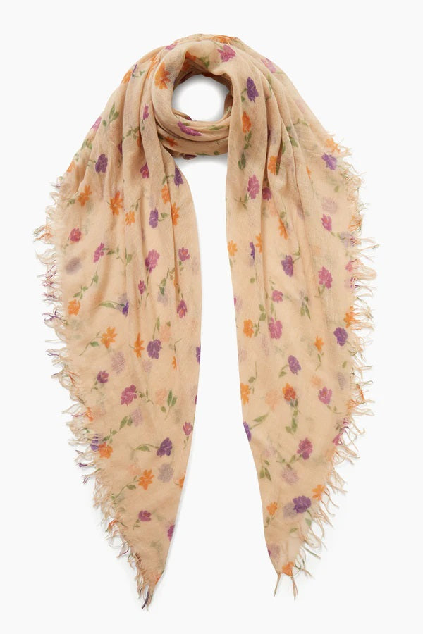 MULTI FLORAL BRUSHED CASHMERE SCARF-CREAM - Kingfisher Road - Online Boutique