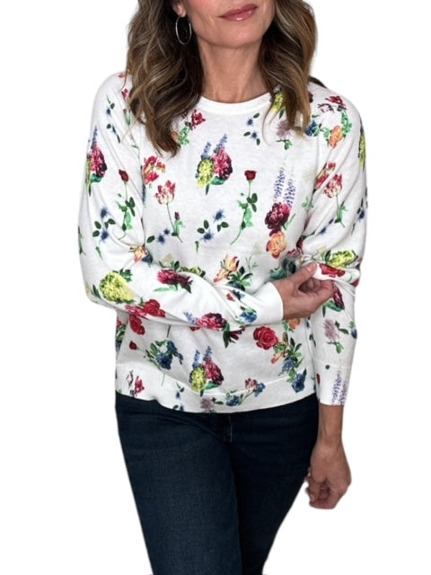 CREW FLORAL SWEATER-WHITE - Kingfisher Road - Online Boutique