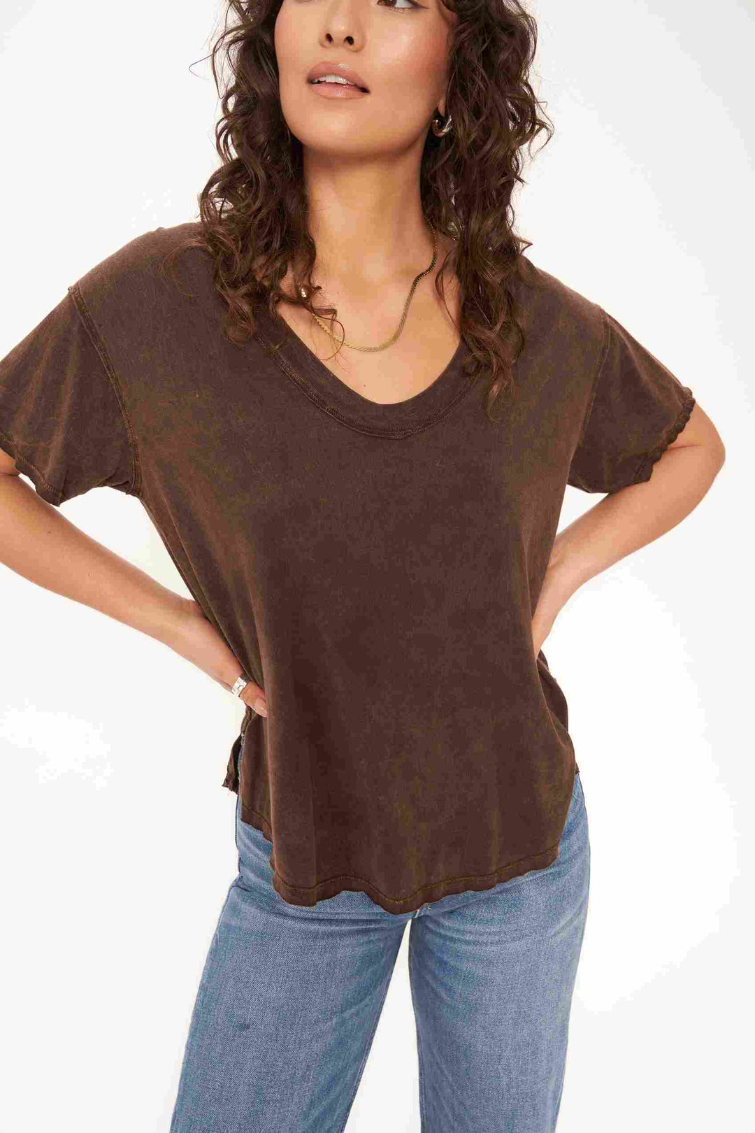 JADE SCOOP NECK WASHED TEE - MW RICH OAK - Kingfisher Road - Online Boutique