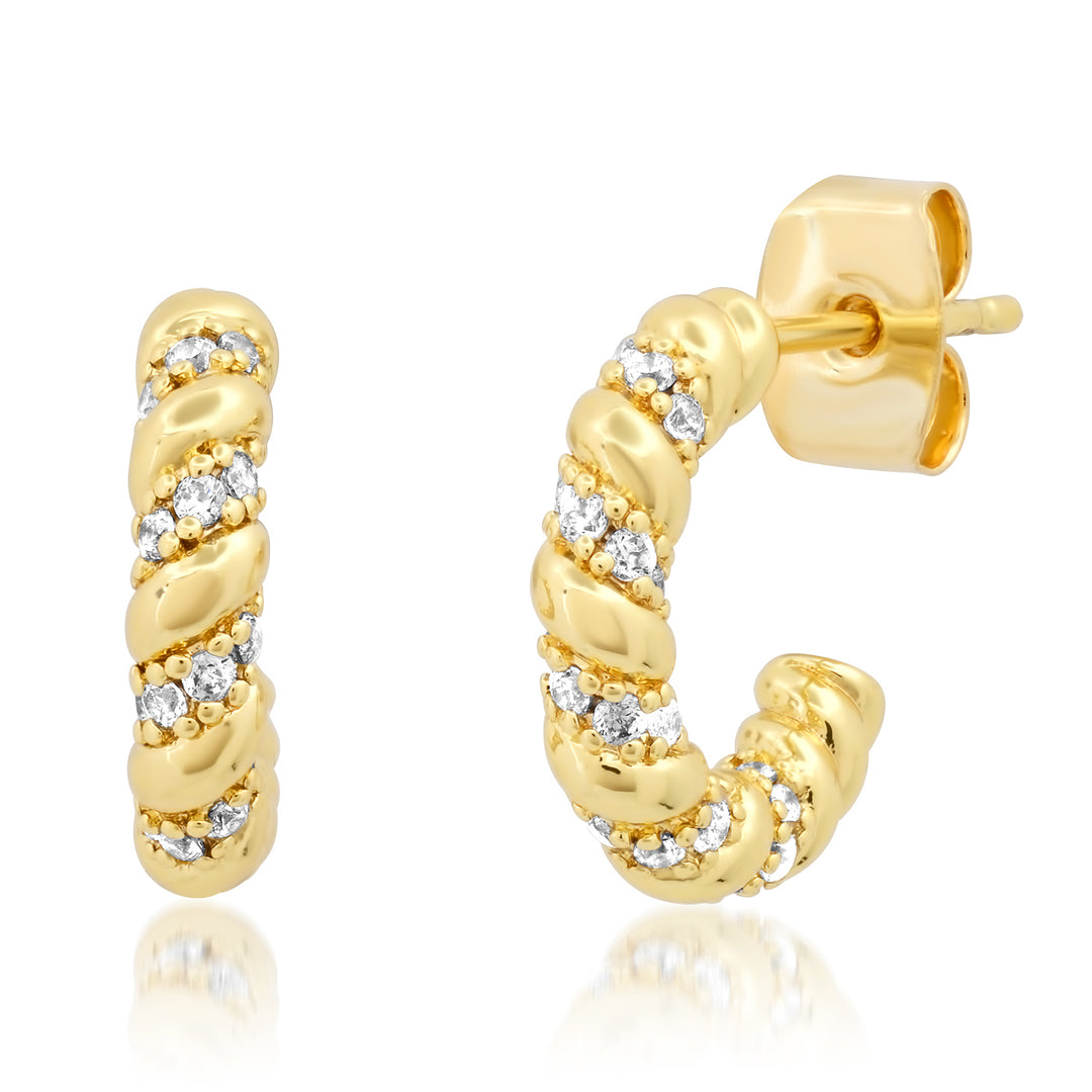 SMALL PAVE CZ TWIST HOOPS-GOLD - Kingfisher Road - Online Boutique