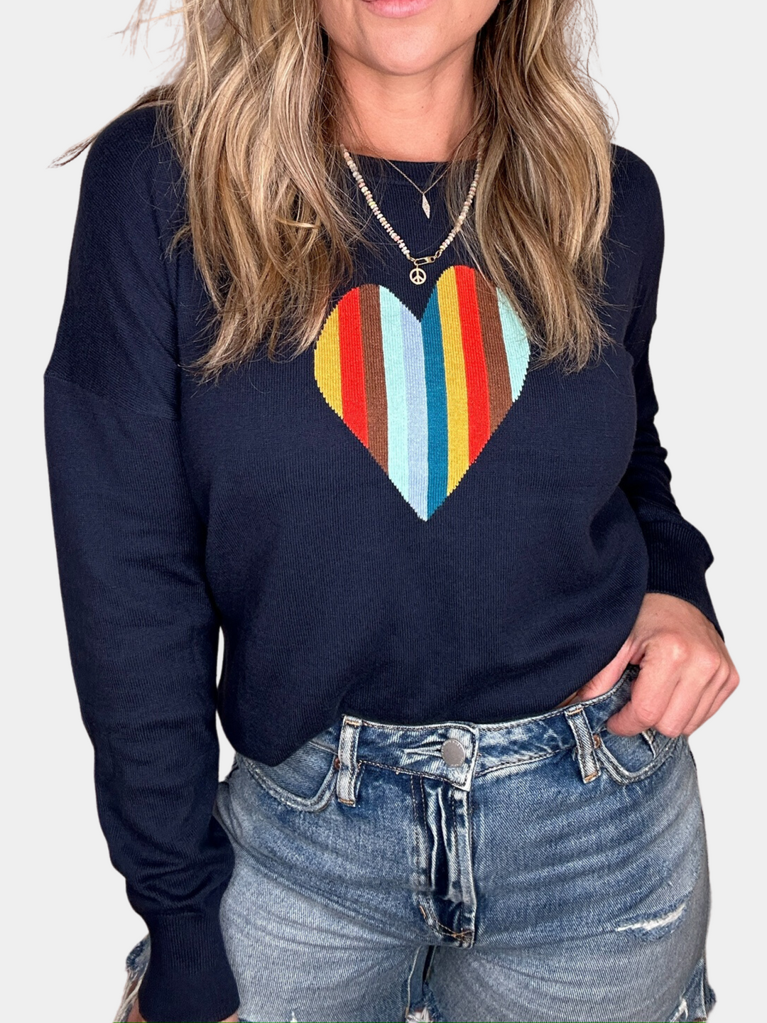 HEART STRIPED SWEATER - NAVY - Kingfisher Road - Online Boutique