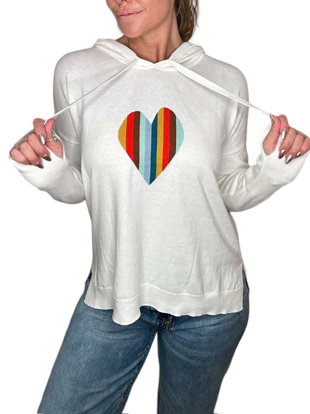 STRIPED HEART HOODIE - CHALK - Kingfisher Road - Online Boutique