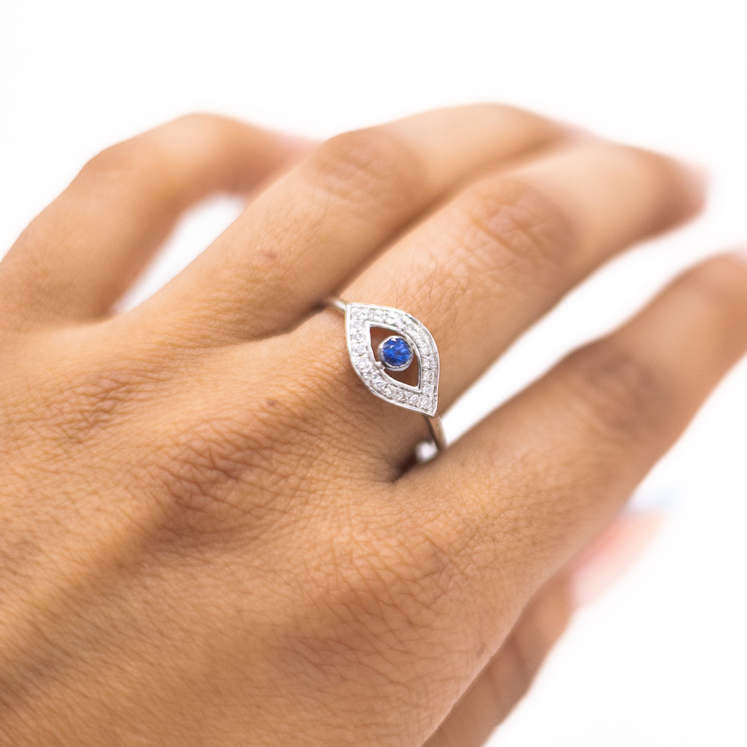 .03ct. WG DIAMOND BLUE SAPPHIRE EVIL EYE RING - Kingfisher Road - Online Boutique