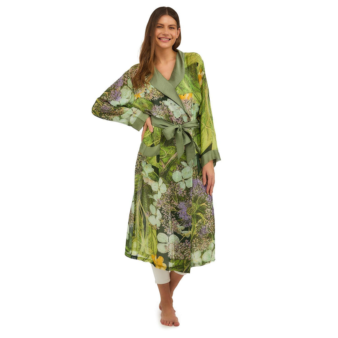 HYDRANGEA PRINT LIME ROBE GOWN-LIME - Kingfisher Road - Online Boutique