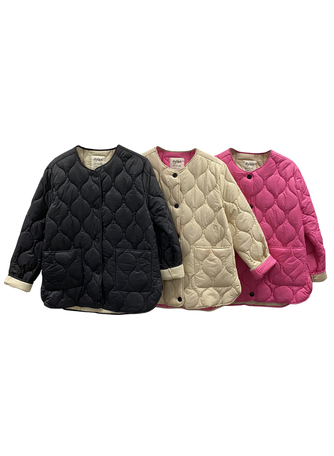 COLLARLESS QUILTED JACKET - PINK/WHITE - Kingfisher Road - Online Boutique