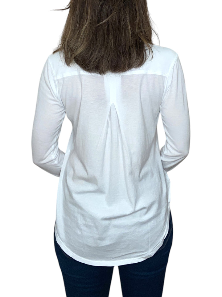 L/S BUTTON FRONT COLLAR TEE-WHITE - Kingfisher Road - Online Boutique