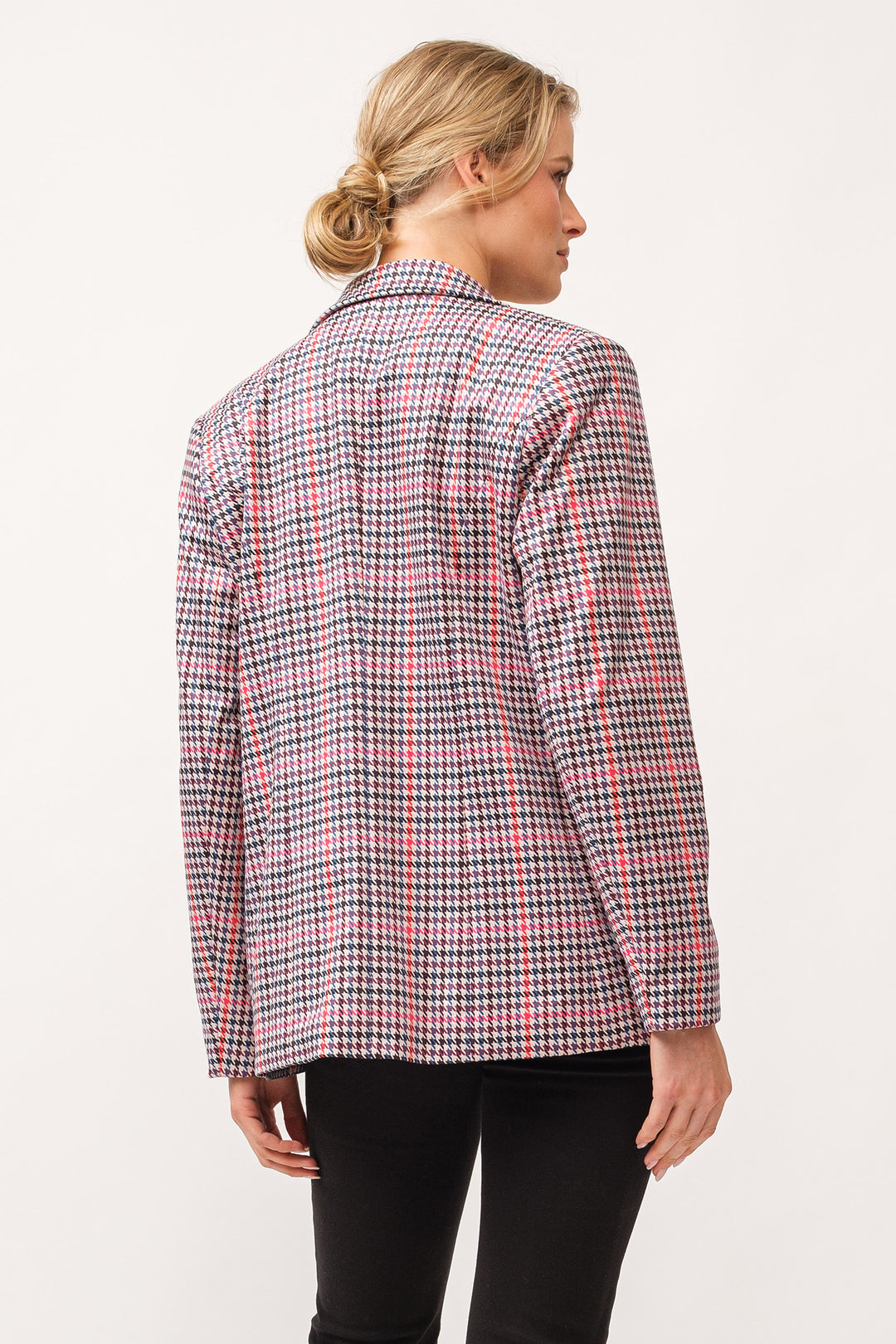 ELFI DOUBLE BREASTED JACKET-DAHLIA MAUVE HOUNDSTOOTH