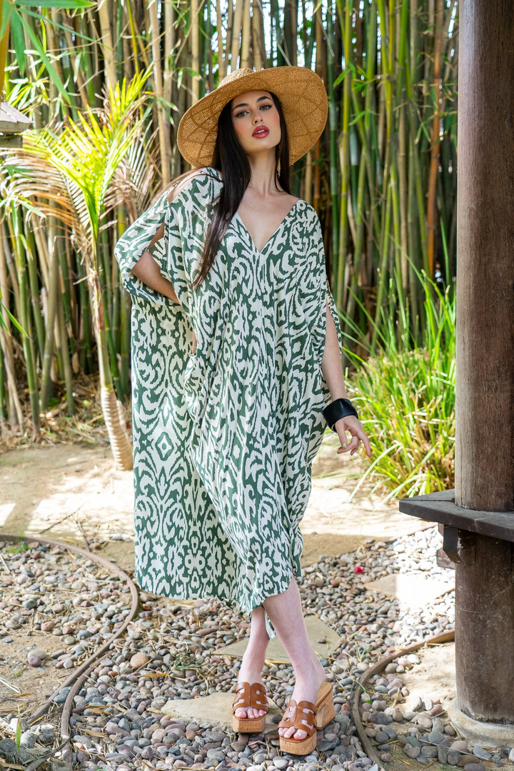 BELIZE OPEN SHOULDER CAFTAN-GREEN - Kingfisher Road - Online Boutique