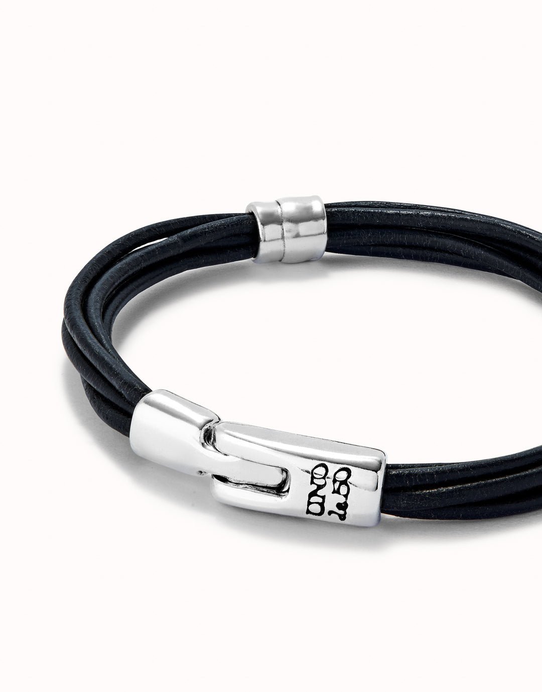 CORDED LEATHER BLACK BRACELET WITH RONDELLES-SILVER