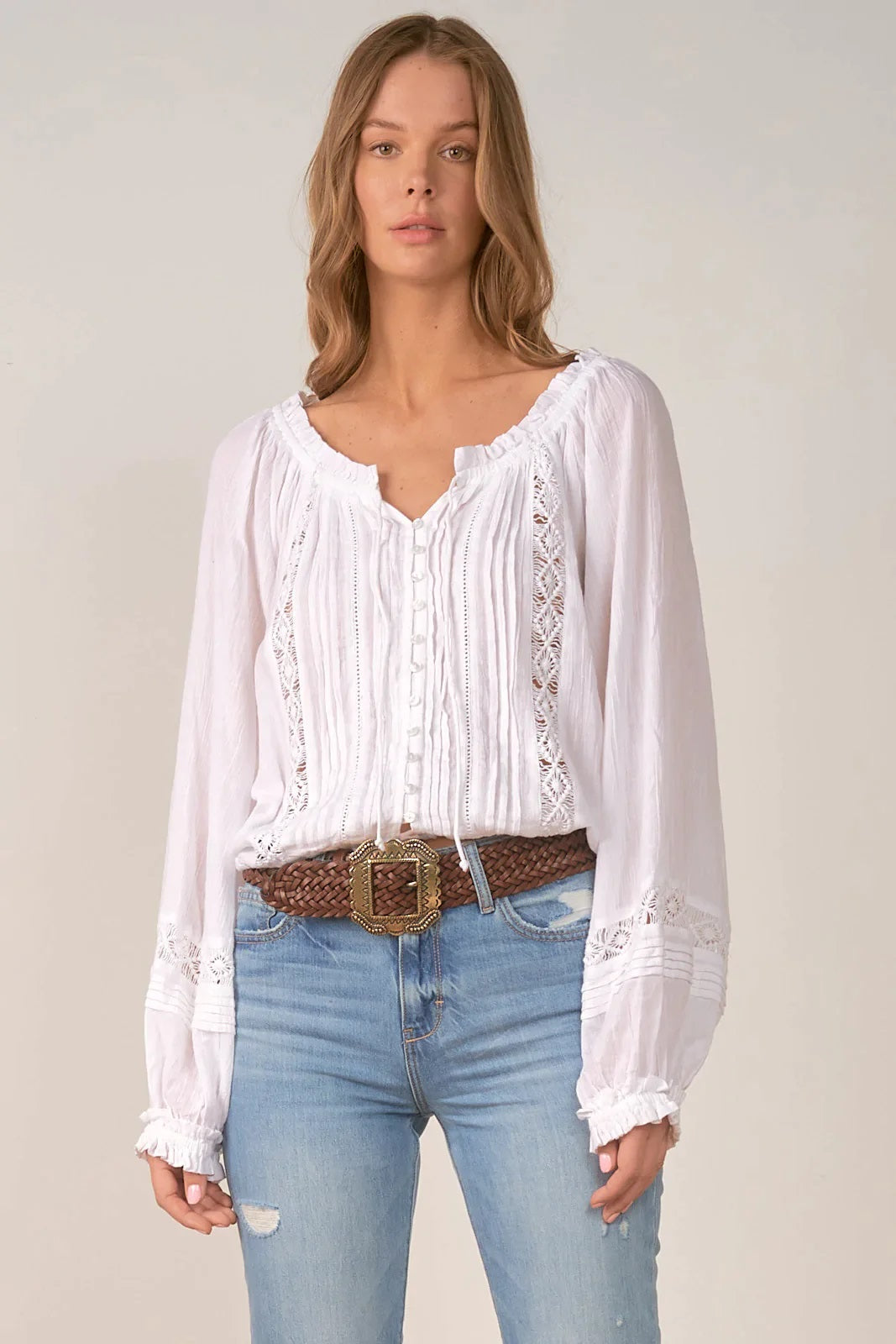 LONG SLEEVE PEASANT TOP- WHITE - Kingfisher Road - Online Boutique