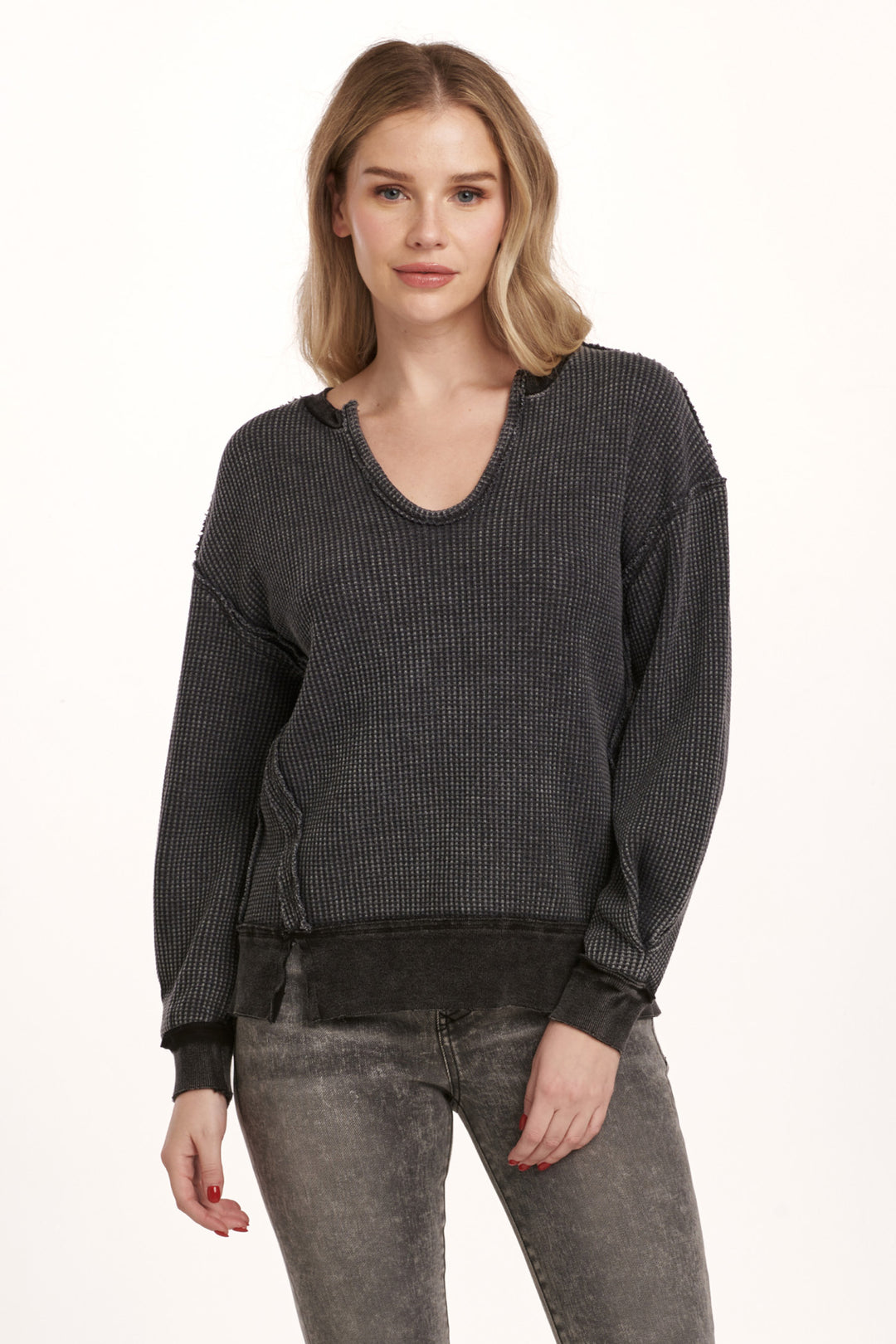 ZYRA V NECK LONG SLEEVE TOP-BLACK - Kingfisher Road - Online Boutique