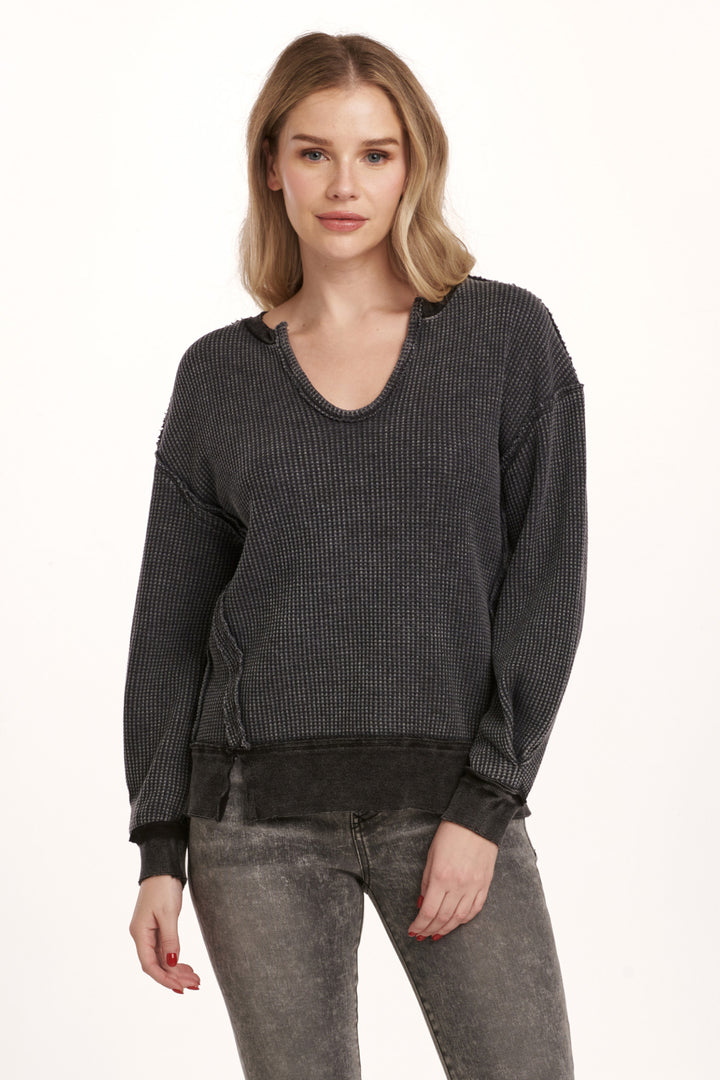 ZYRA V NECK LONG SLEEVE TOP-BLACK - Kingfisher Road - Online Boutique