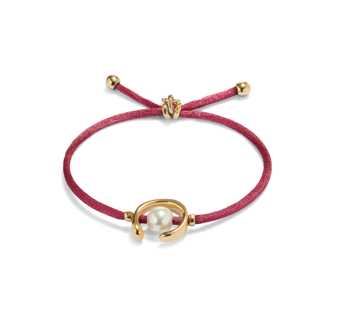 GOLD ADJUSTABLE PEARL MAUVE CORD BRACELET - Kingfisher Road - Online Boutique