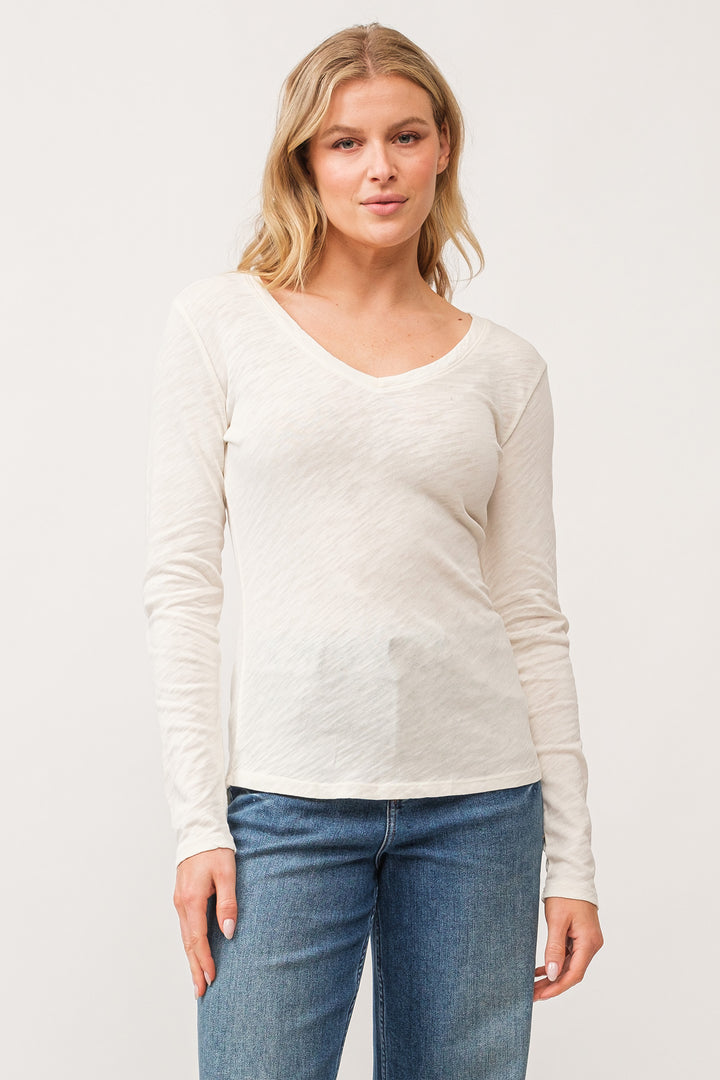 ALINA VNECK LONG SLEEVE-ANTIQUE WHITE