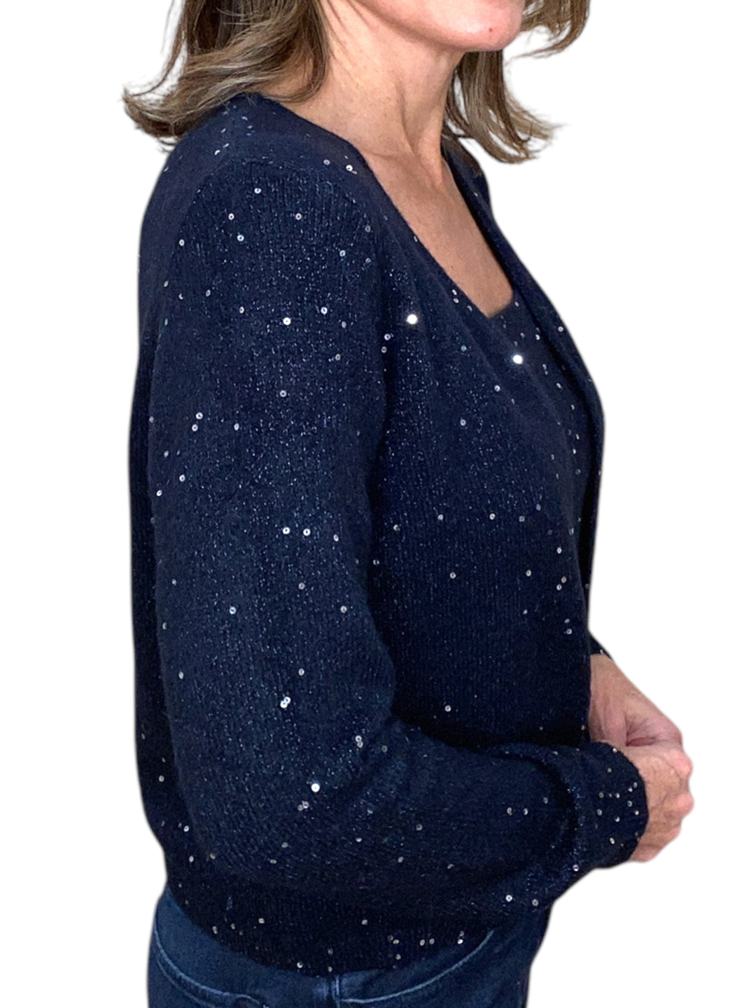 SEQUIN CARDI-NAVY