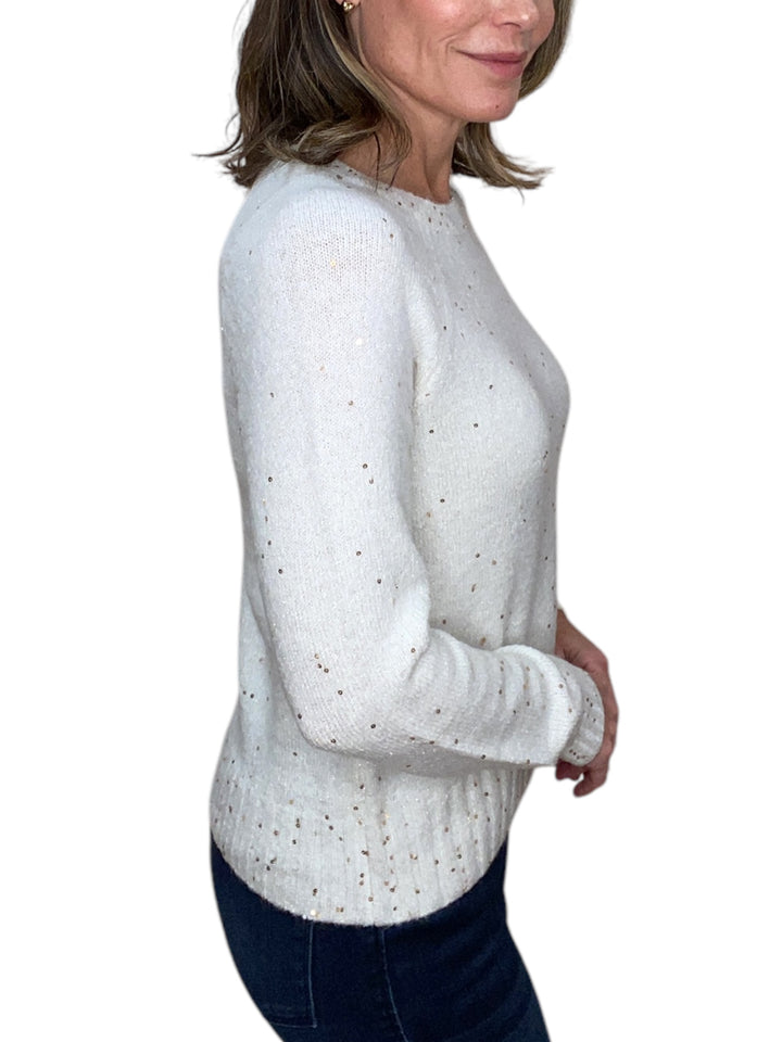 SEQUIN CREW NECK SWEATER-CREAM