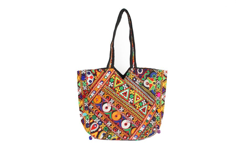 EMBROIDERED TOTE BAG-GEOMETRIC PATTERN - Kingfisher Road - Online Boutique