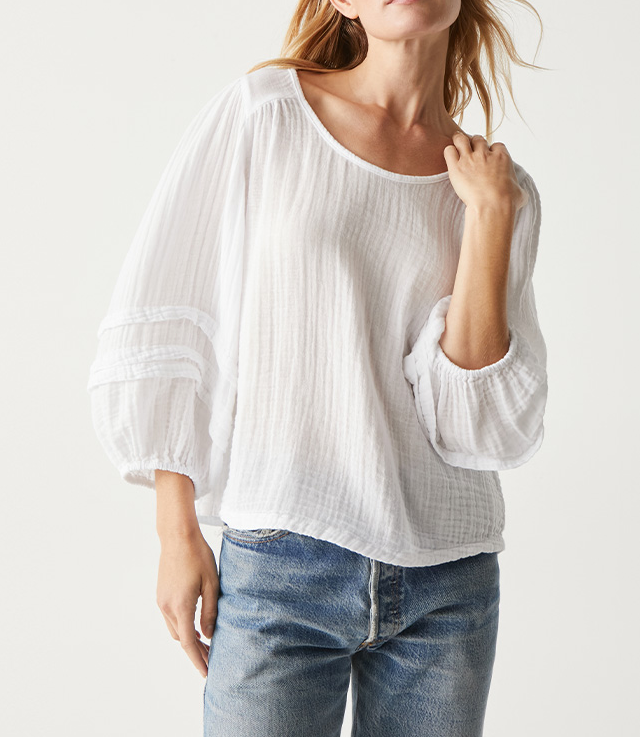 PRUITT BALLOON SLEEVE TOP-WHITE - Kingfisher Road - Online Boutique