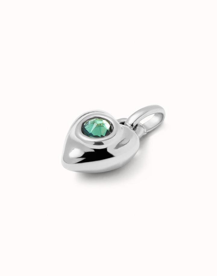 PUFFY HEART CHARM WITH GREEN STONE-SILVER - Kingfisher Road - Online Boutique