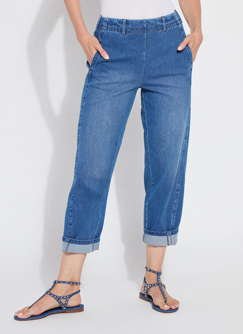 WINSLET CUFFED BARREL CROP DENIM-MID WASH - Kingfisher Road - Online Boutique