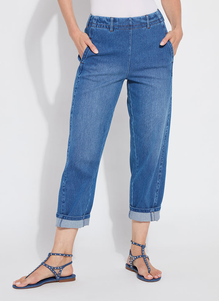 WINSLET CUFFED BARREL CROP DENIM-MID WASH - Kingfisher Road - Online Boutique