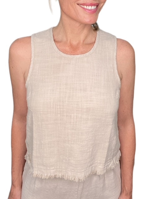 RAW EDGE SCOOP NECK TANK-SANDY - Kingfisher Road - Online Boutique