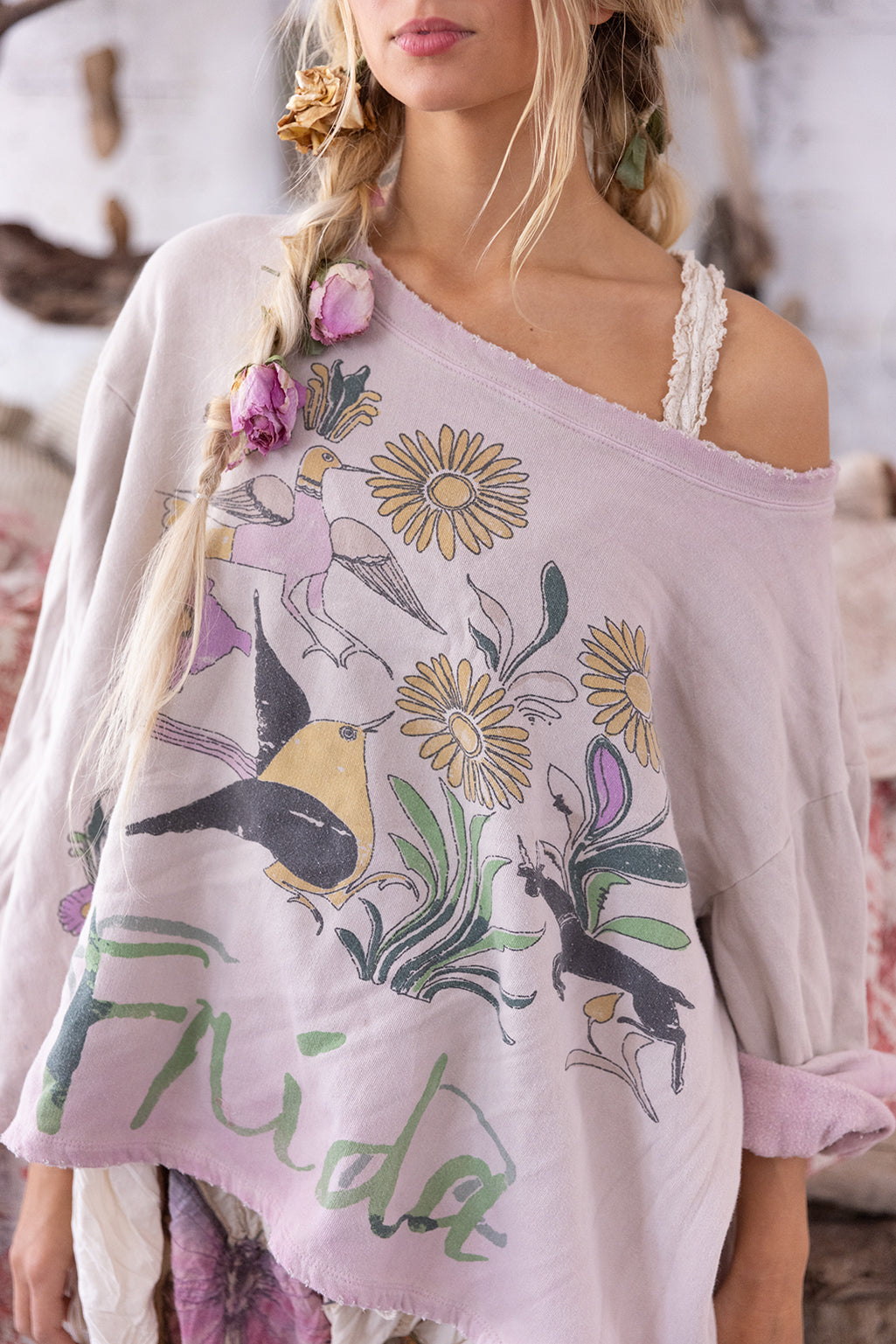 FLIGHT FLOWERS FRIDA NAGO SWEATSHIRT-AZALEA DIP DYE