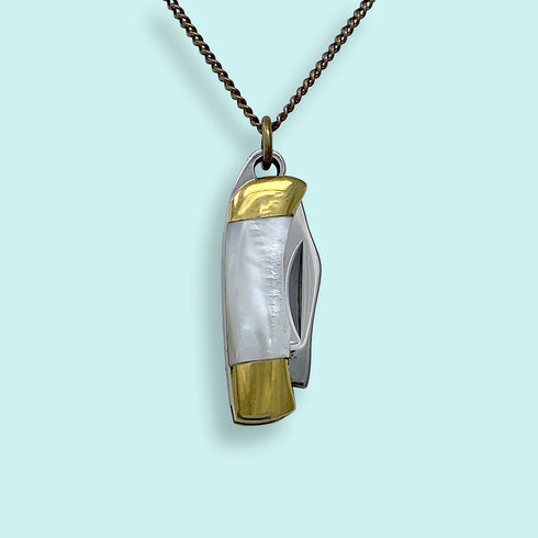 TINY PEARL HANDLE KNIFE NECKLACE-BRASS