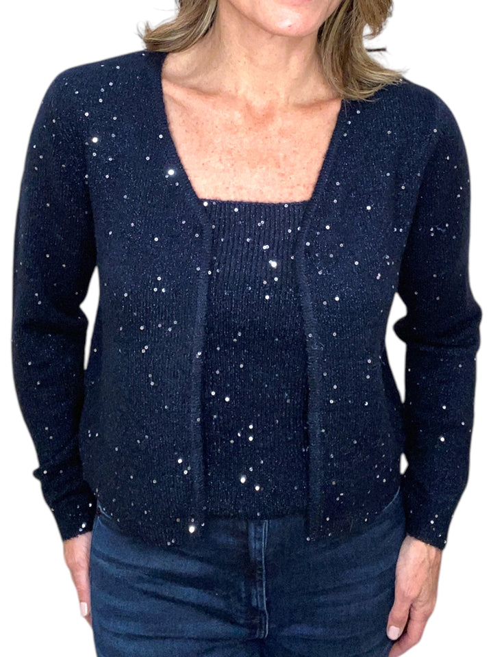 SEQUIN CARDI-NAVY