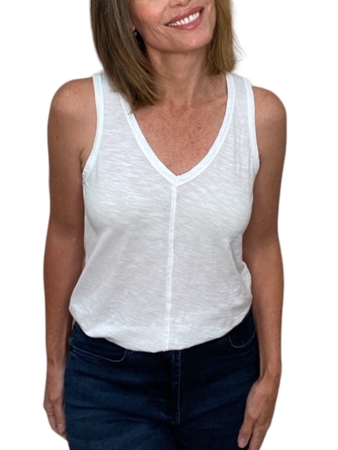 V-NECK TANK W/ CF SEAM-WHITE - Kingfisher Road - Online Boutique