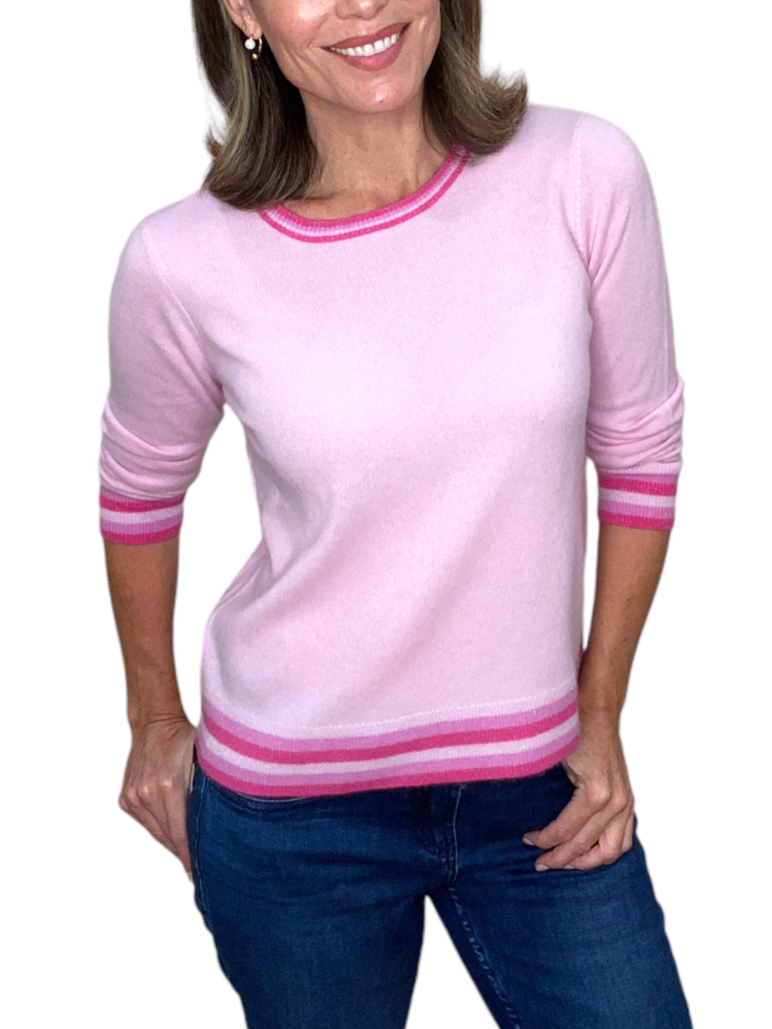 CASHMERE CREW NECK SWEATER W/ COLLAR-PEONY