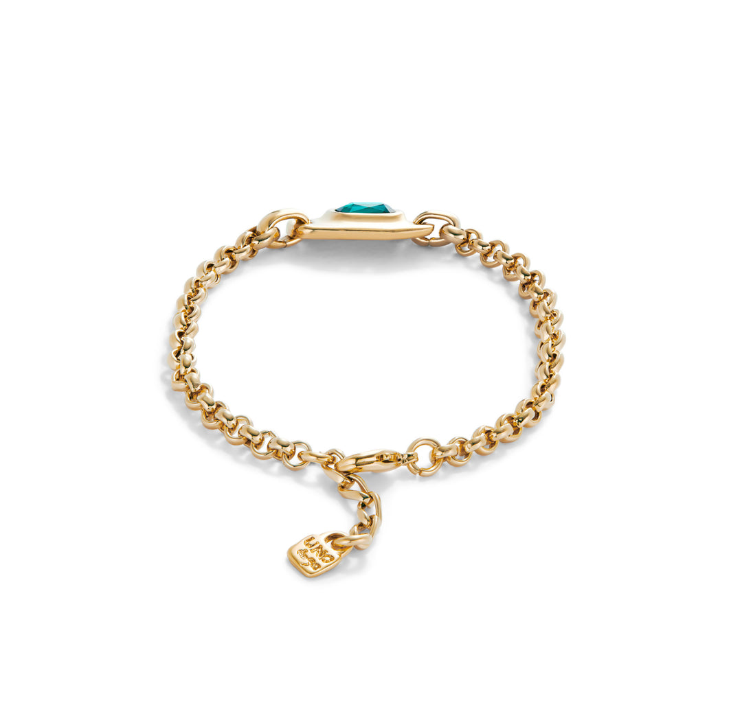 CHAIN BRACELET WITH GREEN CRYSTAL-GOLD