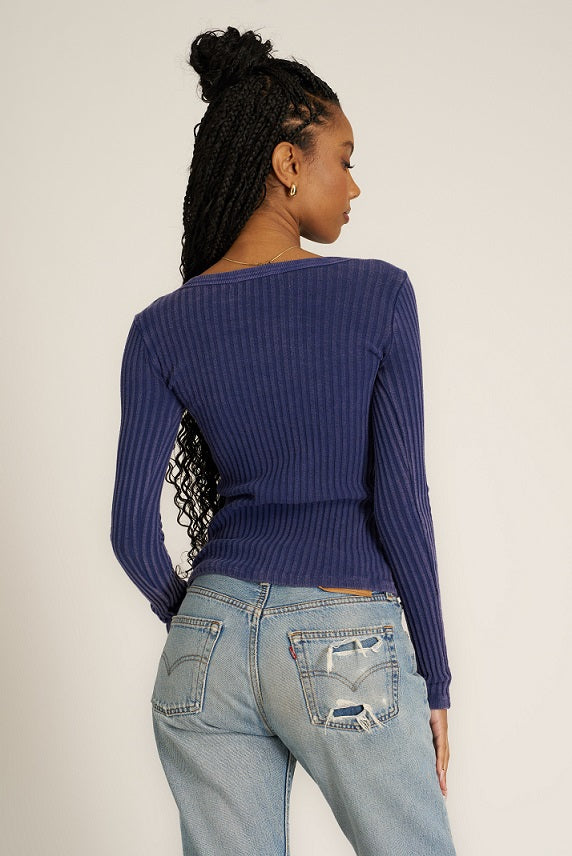 WHAT'S THE SCOOP WASHED RIB LONGSLEEVE-MW RICH INDIGO - Kingfisher Road - Online Boutique