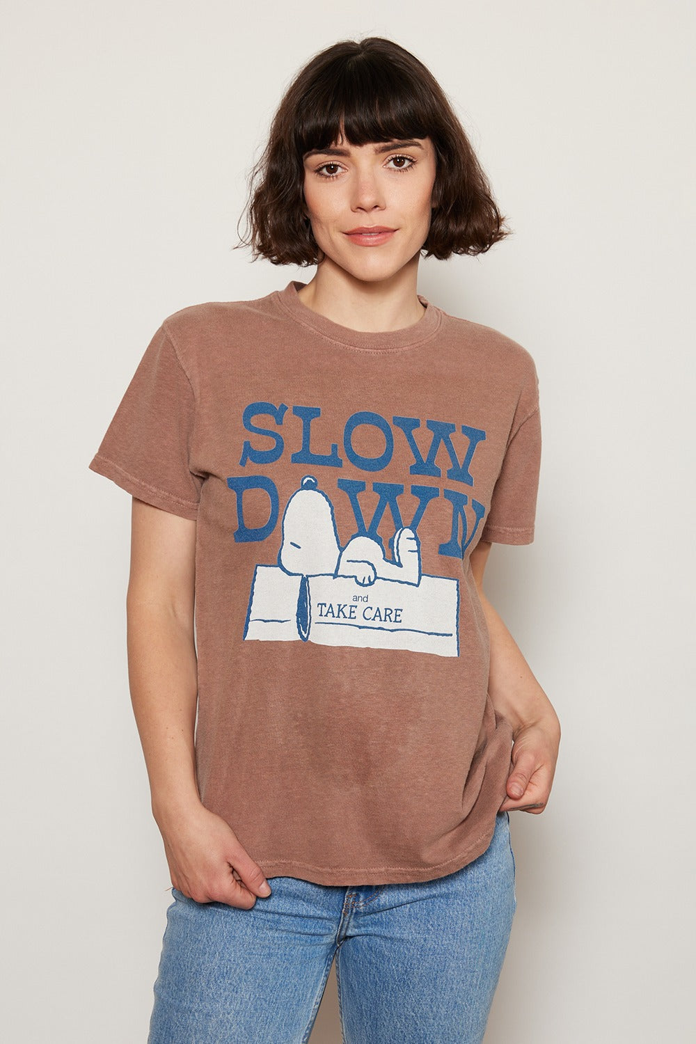 PEANUTS SLOW DOWN TEE-BROWN - Kingfisher Road - Online Boutique