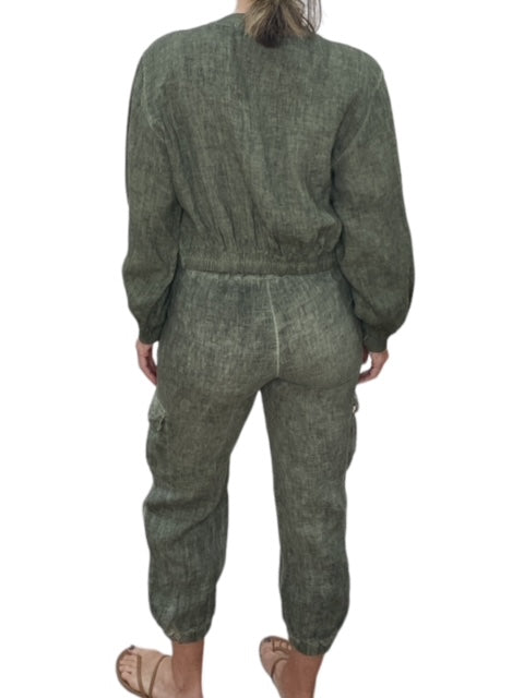 ANTIQUE WASH LINEN CARGO PANTS-ARMY GREEN - Kingfisher Road - Online Boutique