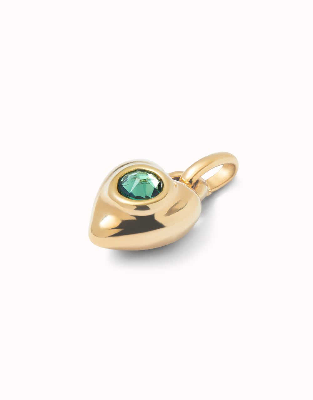 PUFFY HEART CHARM WITH GREEN STONE-GOLD - Kingfisher Road - Online Boutique