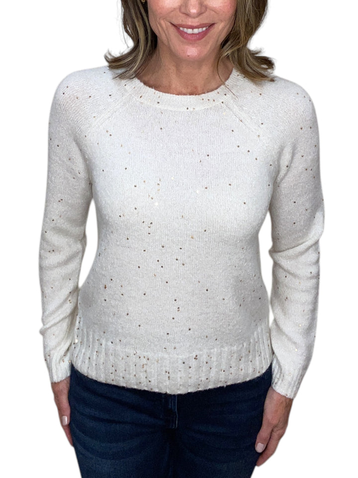 SEQUIN CREW NECK SWEATER-CREAM