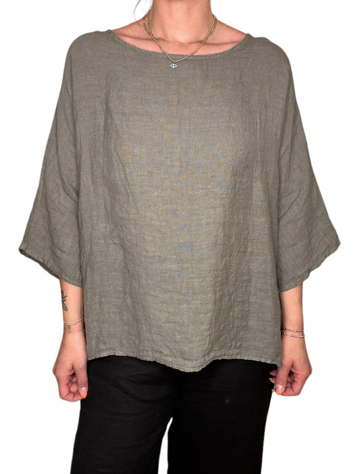 LINEN 3/4 SLEEVE SIDE VENT TUNIC-SAGE - Kingfisher Road - Online Boutique