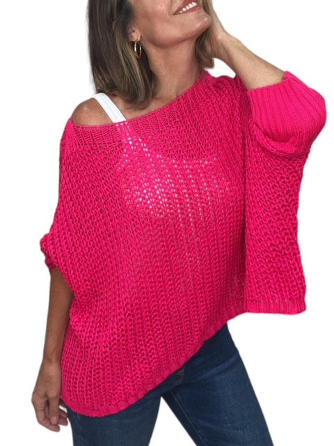 BOATNECK DROP SHOULDER LS SWEATER-FUCHSIA - Kingfisher Road - Online Boutique