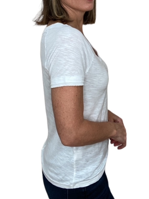 RIB MIX V-NECK TEE-WHITE - Kingfisher Road - Online Boutique