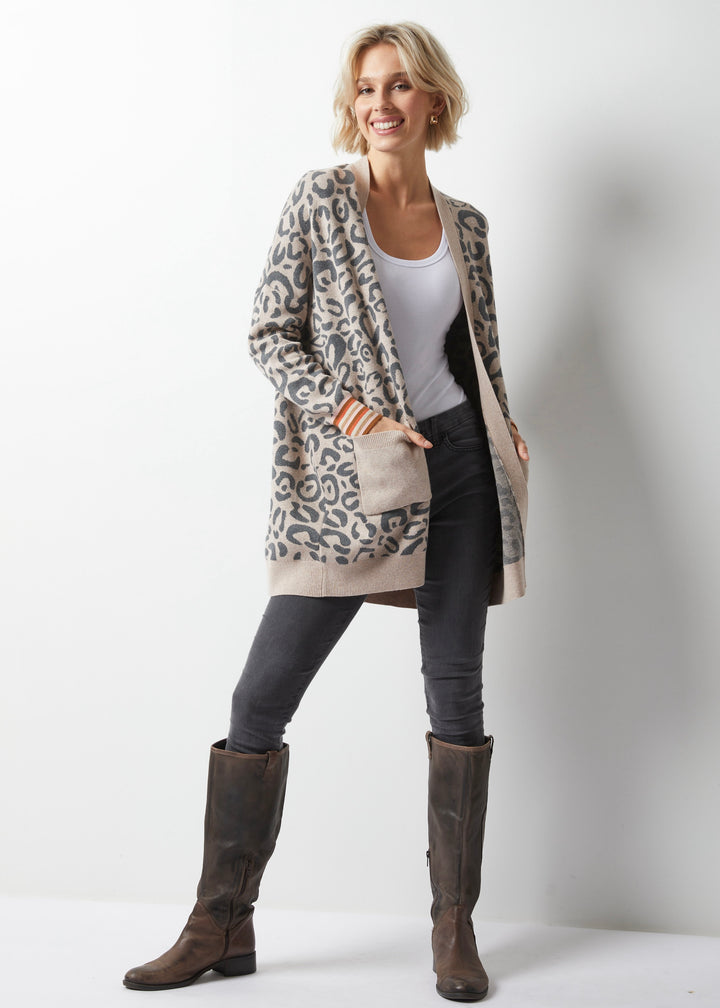 LEOPARD OPEN CARDIGAN-COOKIE