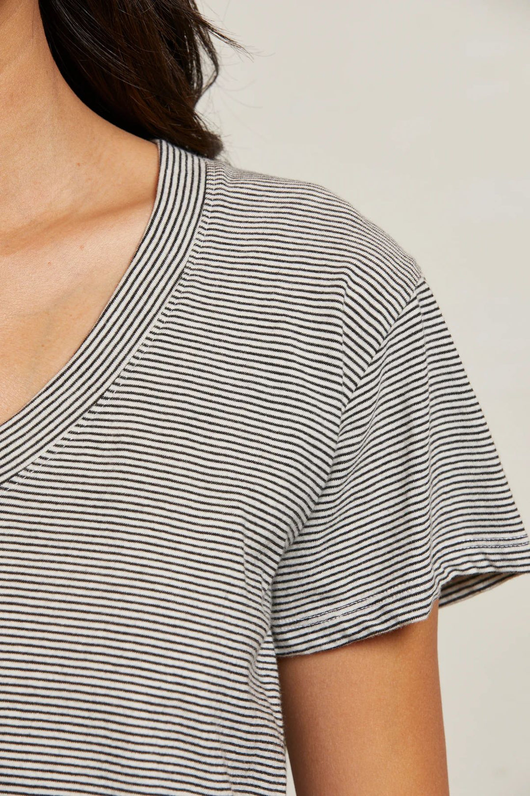 HENDRIX STRIPE V-NECK TEE-IVORY BLACK STRIPE - Kingfisher Road - Online Boutique