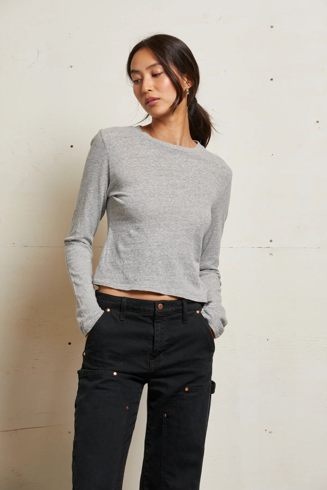 JAMIE COTTON LONG SLEEVE-HEATHER GREY - Kingfisher Road - Online Boutique
