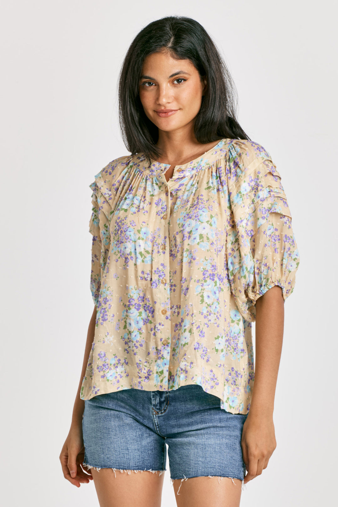 ODELLA PLEATED PUFF SLEEVE TOP-DULCE ARRANGEMENT - Kingfisher Road - Online Boutique