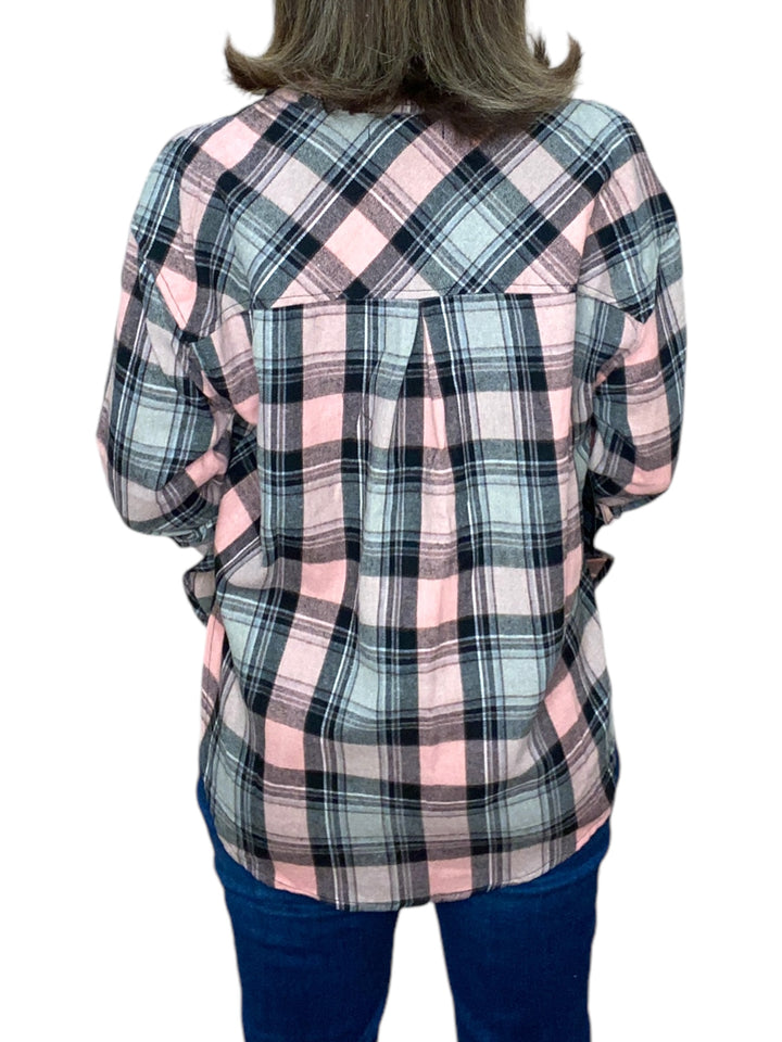 ALWAYS FUN PLAID SHIRT-PINK PLAID - Kingfisher Road - Online Boutique