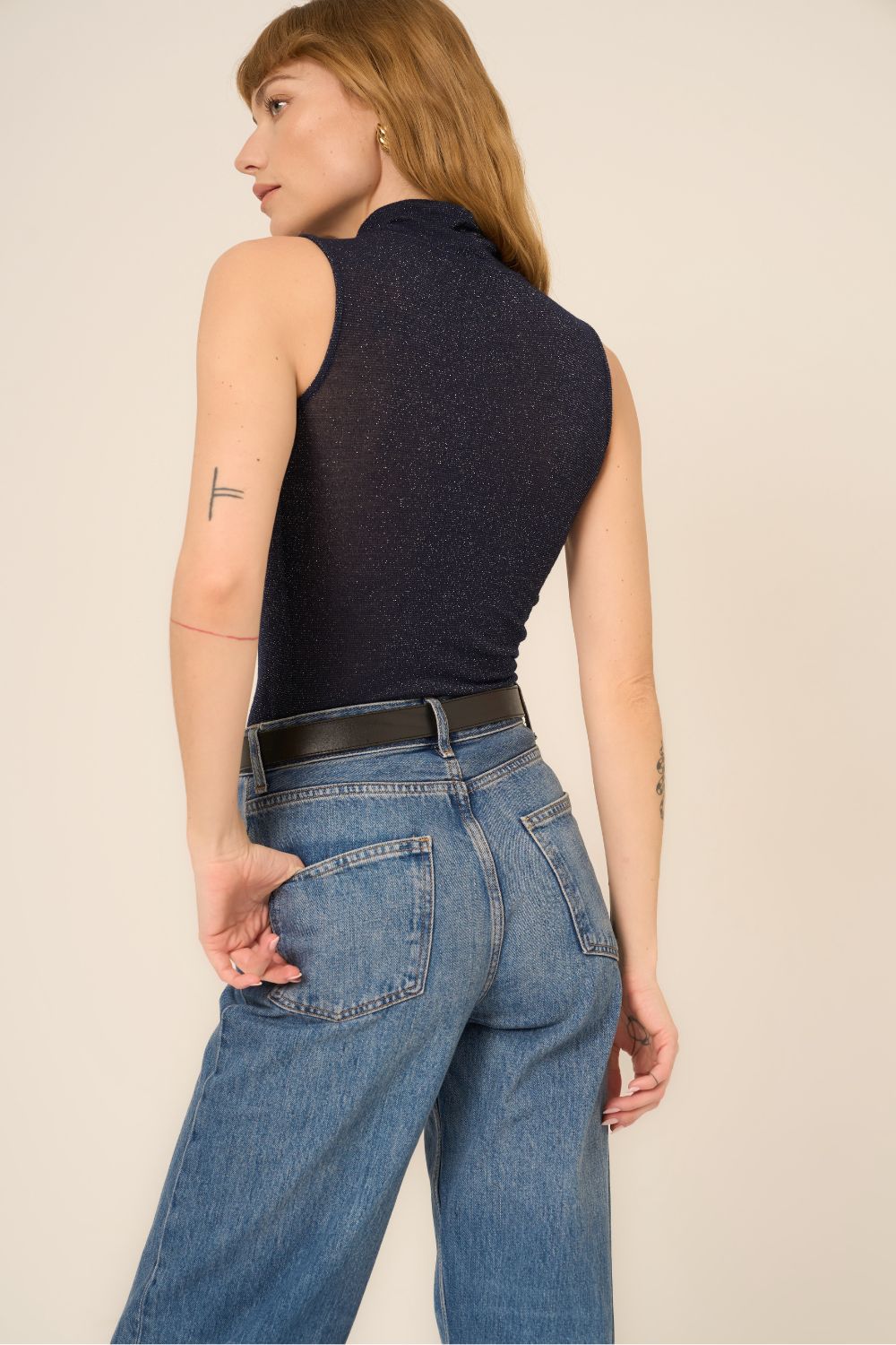 DOMINO LUREX MOCK NECK TANK-DARK NIGHT - Kingfisher Road - Online Boutique