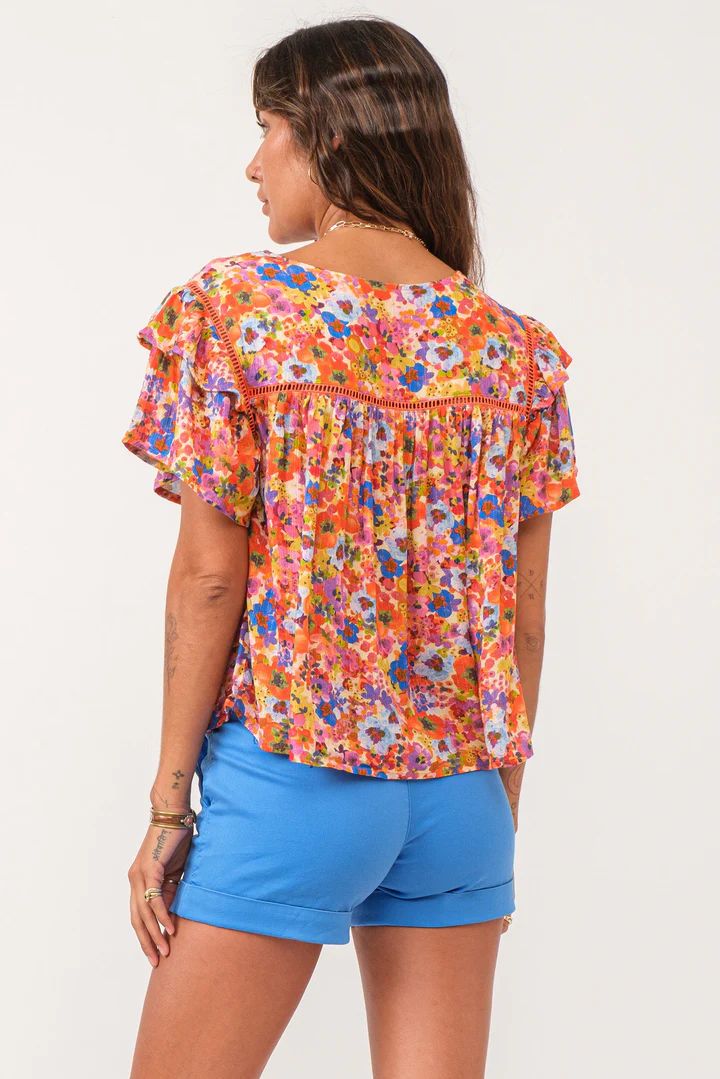 SERENA PLEATED SLEEVE TOP-SUMMER GARDEN - Kingfisher Road - Online Boutique