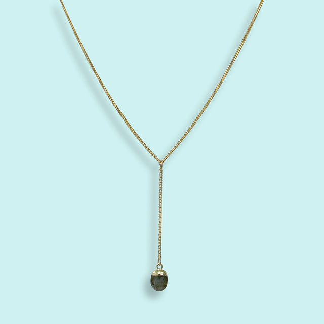 FACETED LABRADORITE STONE Y-DROP NECKLACE