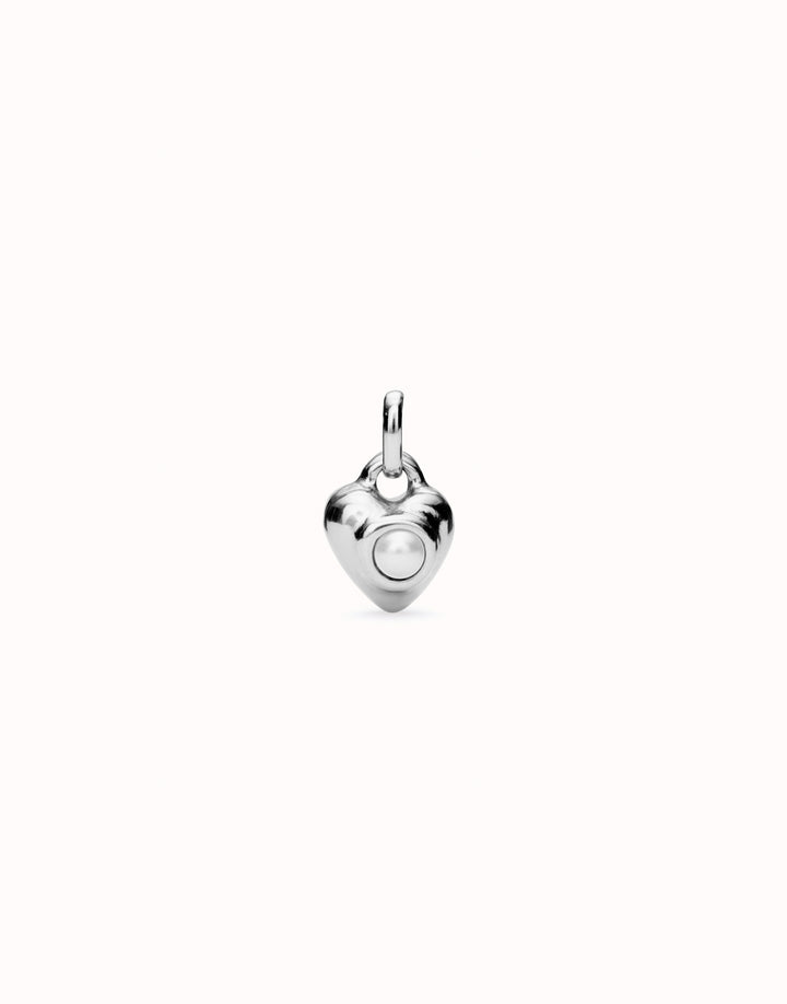 PUFFY HEART CHARM WITH PEARL-SILVER - Kingfisher Road - Online Boutique